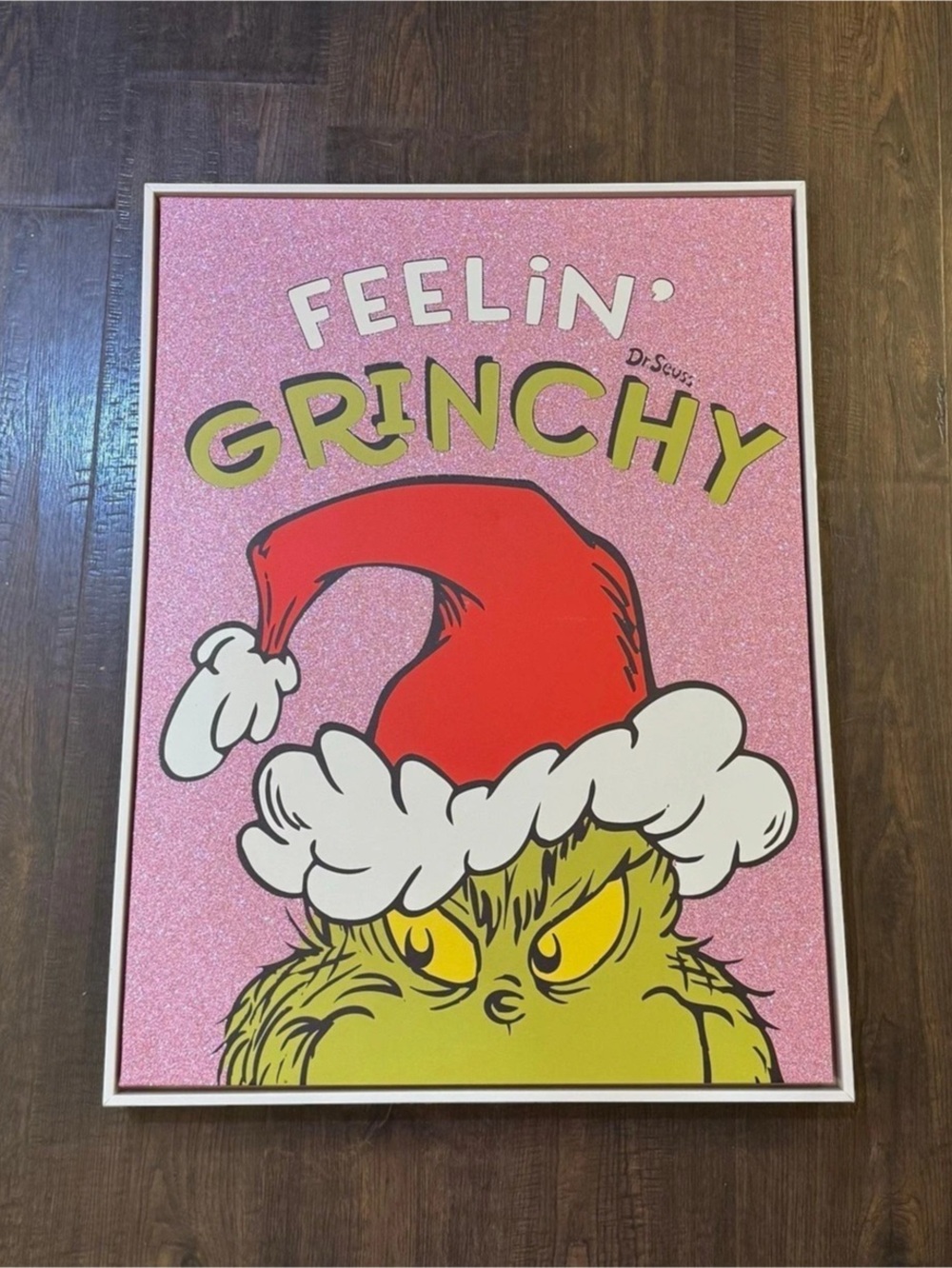 Grinch-Inspired Holiday framed canvas large size  in Pink & Red